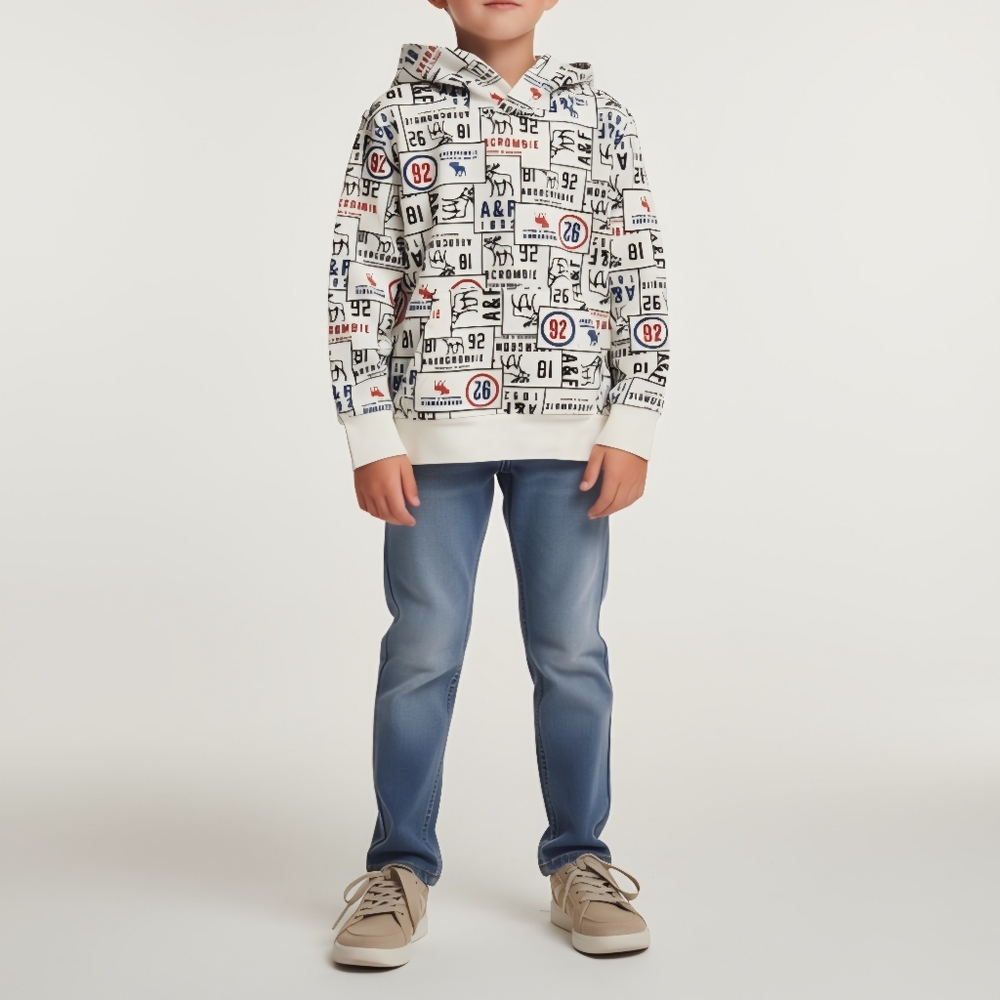 Abercrombie & Fitch Graphic Print Hoodie - White, Red, Blue, Black
